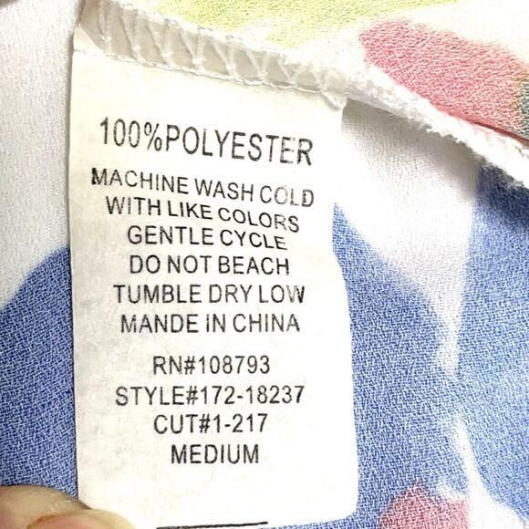 CUBISM Blouse Button Up Floral On White Long Sleeve Ruched - Picture 10 of 10